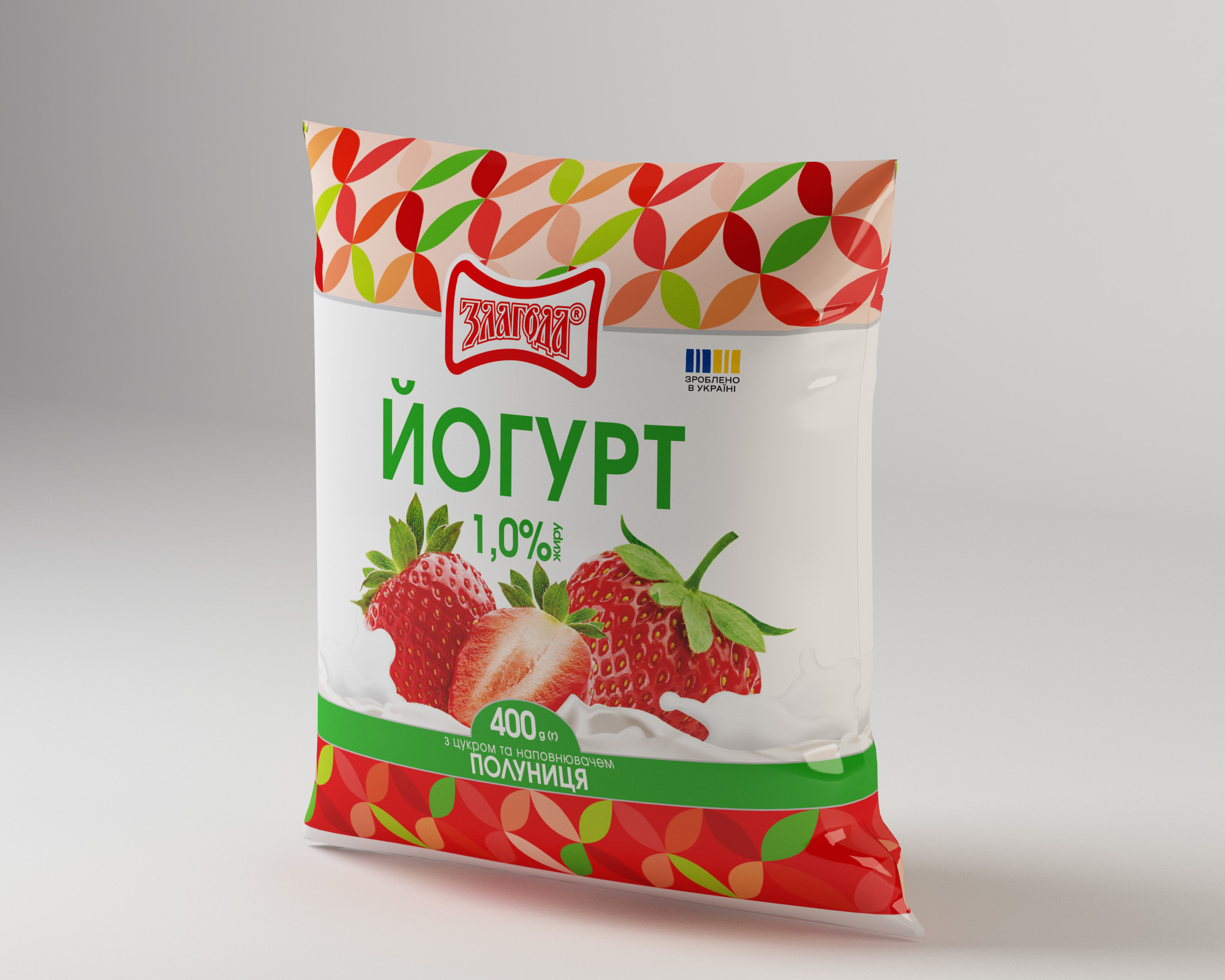 Йогурт 1% 400гр з цукром та наповнювачем "Полуниця" Злагода